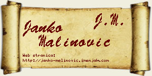 Janko Malinović vizit kartica